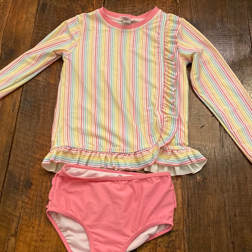 Ruffle Butts Swimsuit Girls Multi Striped Rash Guard